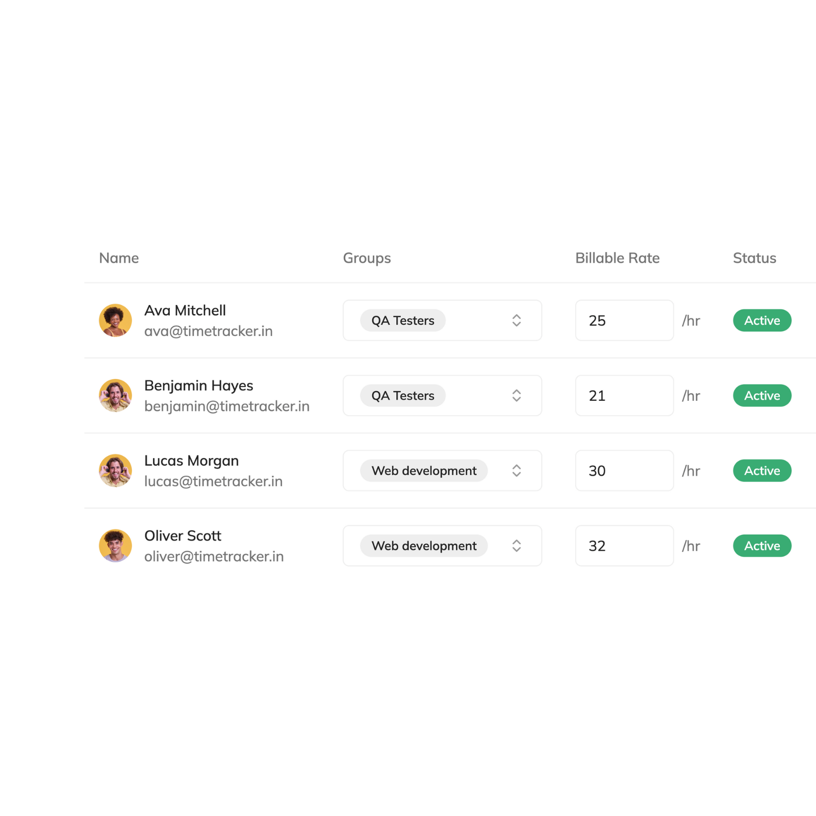 Freelance team collaboration and time tracking interface