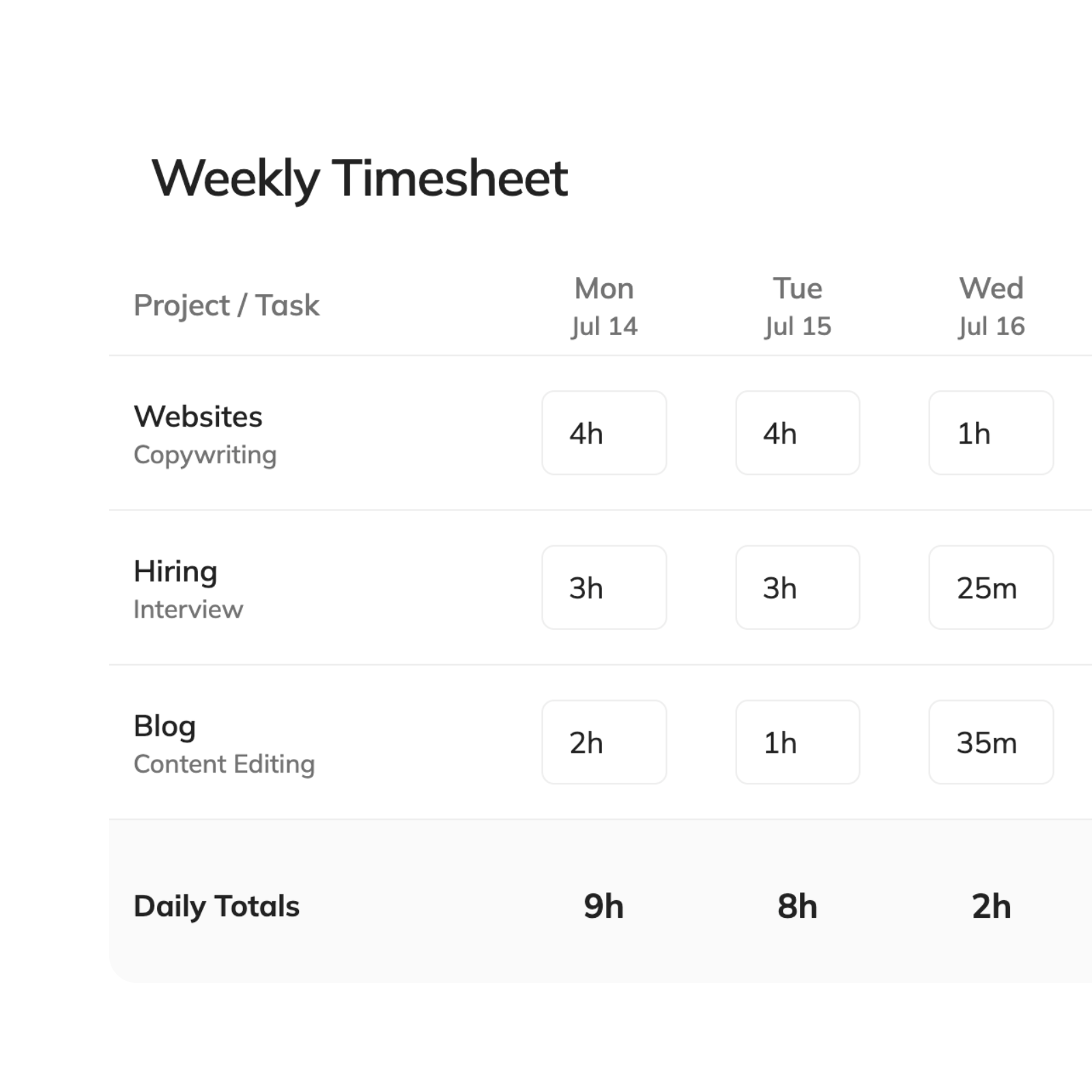 Automated freelance time tracking interface